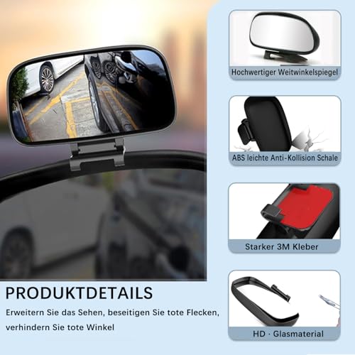 Yuentoen Toter-Winkel-Spiegel,360 Grad Rotation Verstellbar Auto Blind Spot Spiegel, Trainer Rückspiegel Drehung Weitwinkel Verstellbar Rückspiegel für Autos, LKWs, SUVs(Schwarz)