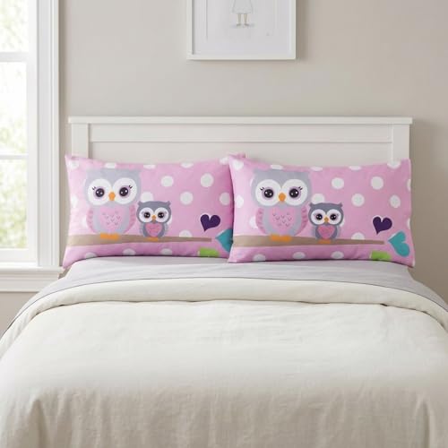 Image of Everyday Kids 2-Pack Standard Size Pillowcases fit Pillows 20 x 26 inch -100% Soft Breathable Microfiber - Perfect for Toddler Little Girl Twin /Full Size Bed - Owls