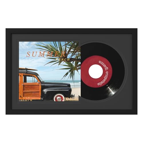 eletecpro 8.8x13.8 Record Frame with Double Mats for Single 7-inch Music Album Cover and Vinyl, 45 rpm (6 7/8') inch Vinyl Record Display for Wall, Classic and Stylish Record Holder for Wall Decor