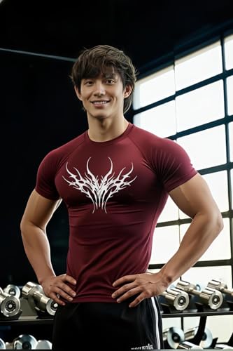 Image of Men Polyster Lycra Printed Half Sleeves Compression T-Shirt for Gym