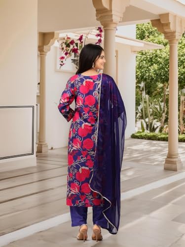 Image of ishin Women Floral printed staight kurta with pants and dupatta