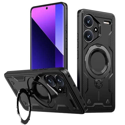 SORAKA Case for Xiaomi Redmi Note 13 Pro+ 5G with Stand,Compatible with MagSafe Case for Redmi Note 13 Pro Plus 5G with Iron Sheet Rugged Shock-Absorbing case Military-Grade Drop Protection Black