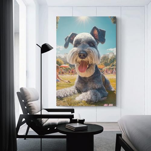 Cuadros decoracion de Schnauzer para salon y dormitorio lienzo moderno 50x75cm 3