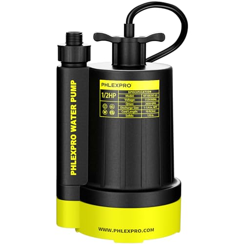 PHLEX PRO Bomba de agua sumergible 2650 GPH 1/2 HP, bombas de agua eléctricas portátiles, alto rendimiento para el hogar, jardín y soluciones de riego de emergencia