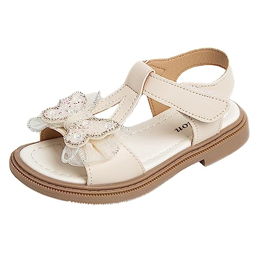 Little Girls Summer Beach Sandals Open Toe Ankle Strap Dress Shoes Toddler Kids Diamond Bowknot (White, 29 Little Child)