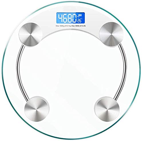 Digitale Waage, elektronische Waage, tragbare Heimwaage mit hoher Präzision, Personenwaage Körpergewichtswaage Gehärtetes Glas Rundweiß Max 180