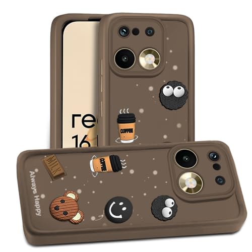 Image of AESTMO Back Case Cover for Realme 16 Pro 5G Cover | Cute Fun Cartoon 3D Ball | Coffee Silicone Case | Full Body Protection | Camera Protection Back Realme 16 Pro 5G (Brown)