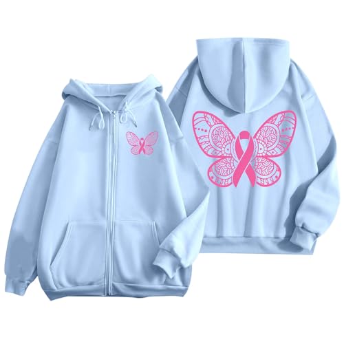 Sweat à Capuche Femme avec Poche Cordon Sensibilisation Cancer du Sein
