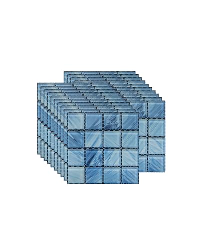FBBULES 20 Piezas Pegatinas de Pared PVC, Azulejos Adhesivos Impermeable Protector contra Salpicaduras para Baño Cocina Sala Mosaico Azul Oscuro (10 x 10 cm / 4 x 4 Pulgadas)