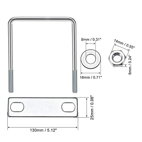 sourcing map 1 Stück M8 Vierkant U-Bolzen Quadratische Bügelbolzen Bügelschrauben 100mm Innenbreite 150mm Länge mit Mutternrahmen und Befestigungselementen, Kohlenstoffstahl