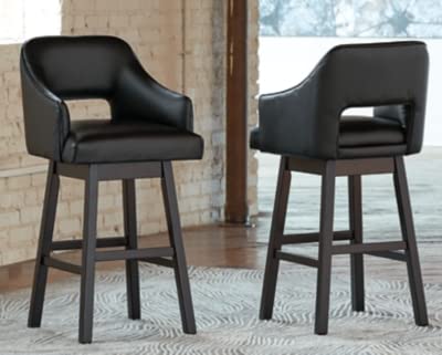 Signature Design by Ashley 31" Tallenger Modern Pub Height Upholstered Swivel Barstool 2 Count, Black & Dark Brown