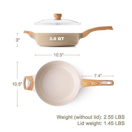 Image of SENSARTE Ceramic Nonstick Frying Pan Skillet with Lid, 10.5 Inch Deep Frying Pan, 3.8 Qt Saute Pan, Induction Pan, Healthy Non Toxic Cooking Pan with Helper Handle, PFOA PFAS PTFE Free