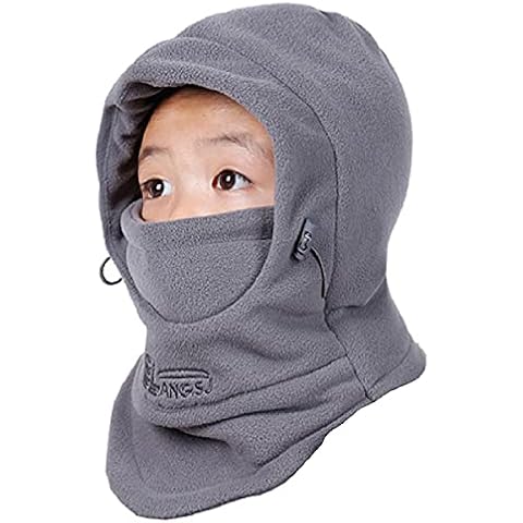 TRIWONDER Kids Balaclava Hat Winter Neck Warmer Hood Ski Fleece Hat Children Warm Ski Cap for Snowboarding Hiking Cycling (Gray) Cover