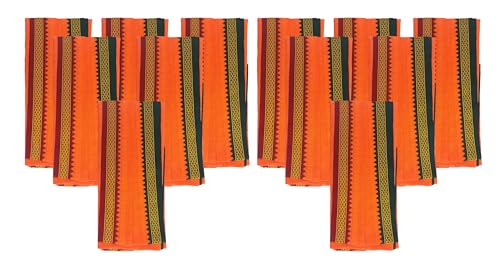 Image of Handloom Cotton + Polyester Mix God Towel | Gamcha /Angocha Towel | Fast Absorbing Bath Towels |Pack of 12 | Size 76 x 168 cm | Orange