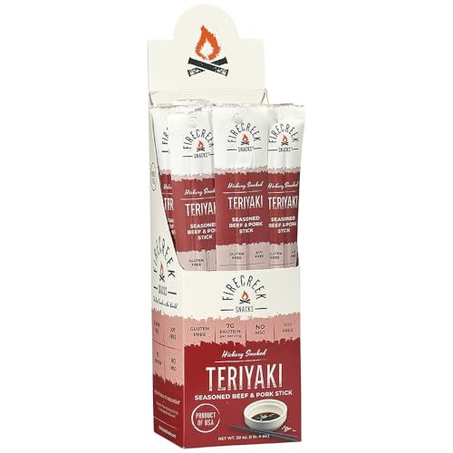 FireCreek Snacks Teriyaki Beef and Pork Meat Sticks, High Protein, Low Carb, Gluten Free (Box of 20-1oz ea.)