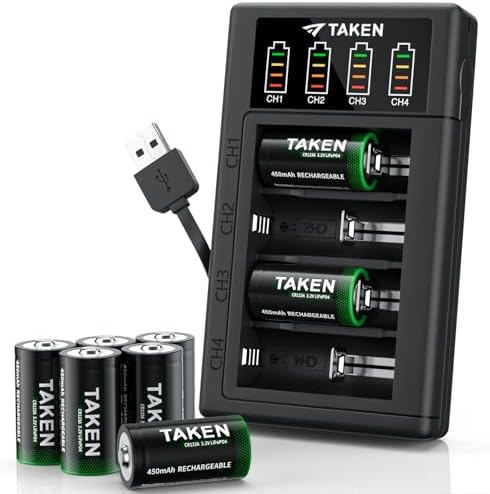 1/2 AA JESSY CR123A Rechargeable Batteries, Lithium