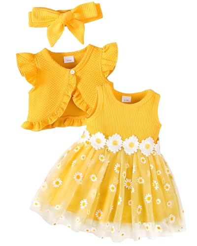 Image of Renotemy Newborn Baby Girl Flower Dress Toddler Boho Tutu Tulle Dress Princess Wedding Birthday Party Dresses for Girls 3M-3T
