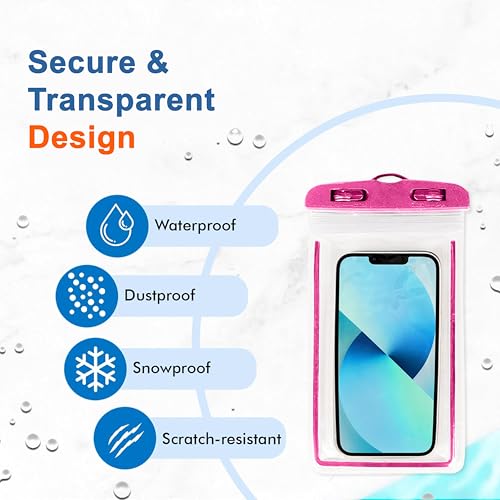 Image of CEDO Waterproof Mobile Pouch Universal Cover Case for All Mobiles, Cellphone Dry Bag Compatible for iPhone, Samsung, OnePlus, Realme, Redmi, Oppo, VIVO, All Smartphones Up to 7.2 inches (Pink)