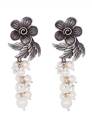 Dulcett India Earrings For Women & Girls , Latest Floral Earrings, Oxidised Earrings With Pearls Earrings For Women, Elegant Pearl Earrings German Silver Pearl Earrings, White Colour Pearls With Silver Flower and Leaves. Classy Pearl Drop Floral Earr (B09PGHV1FK) Amazon Price History, Amazon Price Tracker