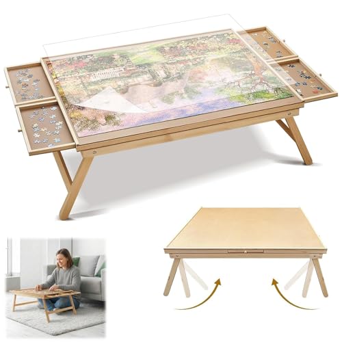 Homodoskey Puzzle Board 1500 Pieces Jigsaw Puzzle Table with 4 Drawers & Cover & Folding Legs 89x 68cm Portable Board GameTable for Adults Teens