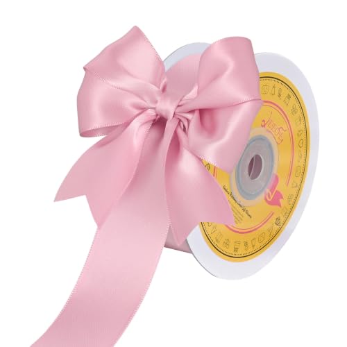 Image of Double Face Pearl Pink Satin Ribbon 1-1 /2 inch X 25 Yards Polyester Pearl Pink Ribbon for Gift Wrapping Very Suitable for Weddings Party Hair Bow Invitation Decorations and More