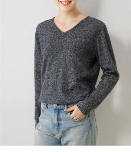 Women's V-Neck Cashmere Long Sleeve Sweater - Fall Winter Flat Knitted Versatile3