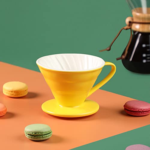 Image of THE BARISTA CUP Ceramic V60 Coffee Dripper Cup /Funnel | Size 02 (3-4 Cups) | Pourover Coffee | Use With Conical Filter Papers | Slow Manual Brew | Strong Smooth Flavour (Yellow)