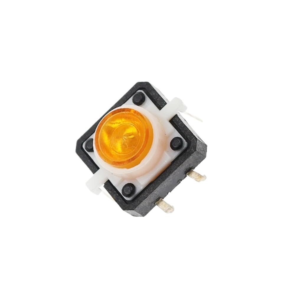 IDGTTLDF 5PCS Reset Button Momentary Switch With Light 12x12x7.3 mm Yellow LED Illuminated Tact Switch 12 * 12 * 7.3 MM