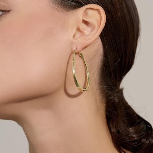 Lightweight Oval Hoop Earrings for Women - 14K Gold Plated, Rose Gold Plated and Sterling Silver Plated Large Oblong Hoop Earrings for Women Statement Jewelry Gift3