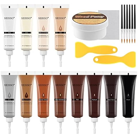 SEISSO Wood Furniture Repair Kit, 12 Colors Wood Repair fillers with Wood Putty. Used for Stains, Scratch, Wood Floors, Stains, Tables, Desks, and Cover Ups Cover
