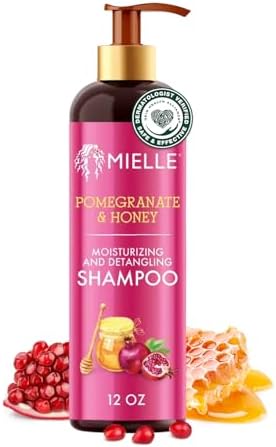 Mielle Organics Pomegranate & Honey Detangling & Moisturizing Shampoo - Curly Hair Shampoo for Women - Enriched with Honey & Babassu Oil to Lift Dirt, Loosen Tangles & Retain Moisture (12 Fl Oz)
