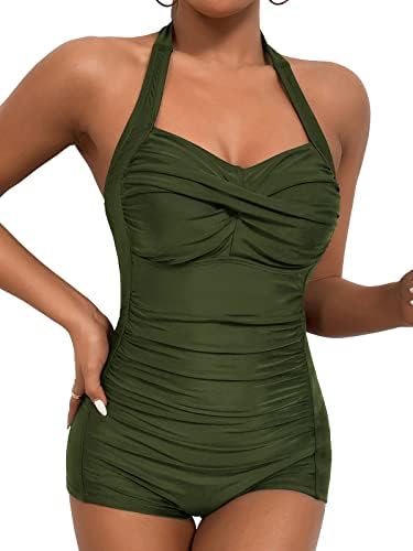 Maternity Army Green One Piece Swimsuit Postpartum Monokinis Large Chest Lace Up Full Coverage Romper-Medium