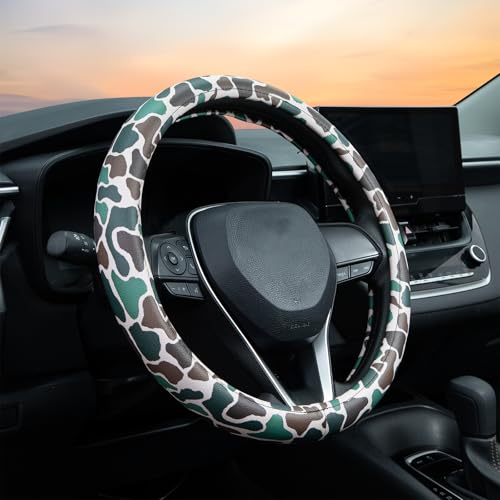Army Dark Camo Steering Wheel Cover Auto Leather Steering Wheel Protector Anti-Slip Breathable Absorbing Sweat Universal Camo Car Accessories 14.515 inch Fit for Most Car Trucks SUV