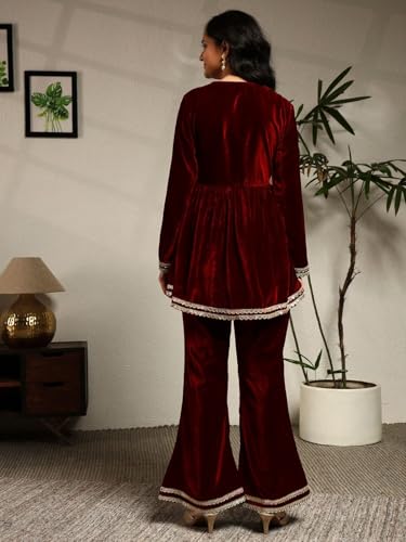 Image of Leriya Fashion Velvet Kurti Set for Woman | Short Kurti for Women | Co ord Set for Women Stylish Party Suit | Ethnic Office Everyday Wear & Casual Look | A Line Kurta Set for Woman