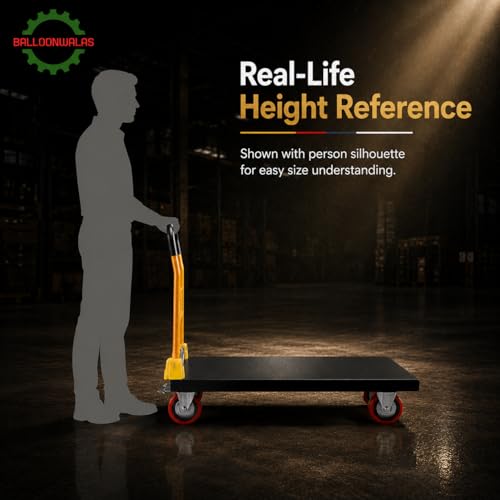 Image of Heavy-Duty Platform Trolley 650 KG, 37 x 25 Inch Steel Deck Platform Truck with Foldable Handle, Lockable 6 Inch PU Wheels for Warehouse, Factory & Industrial Use