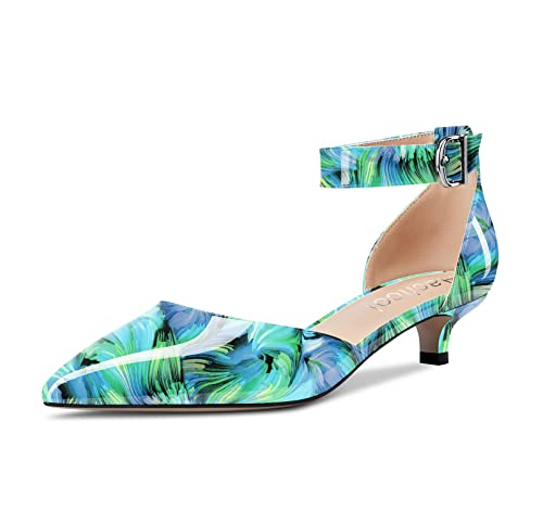Image of Aachcol Women Kitten Low Heel Ankle Strap Pumps Pointed Toe Sandals Dress Shoes Party Office Wedding 1.5 Inch