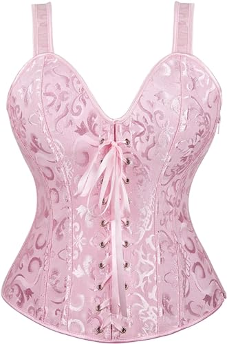 Image of Women's Lace up Gothic Jacquard Shoulder Straps Tank Overbust Shaper Corset Bustiers Top