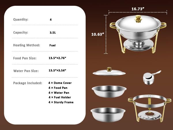 Chafing Dish Buffet Set, 4 Pack 3.5L Round Chafing Dishes & Food Warmers, Silver Chafing Dishes for Buffet, Stainless Steel Chafers for Catering Lid & Lid Holder, Food Warmers for Any Parties by Generic - Image 9