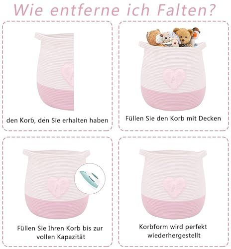 Lauatiiu Großer Korb aus Baumwollseil, gewebter Aufbewahrungskorb für Spielzeug, Wäsche- und Decken-Organizer, runder Geschenkkorb mit Griffen für Kinderzimmer D45xH43 CM Patentiertes Produkt