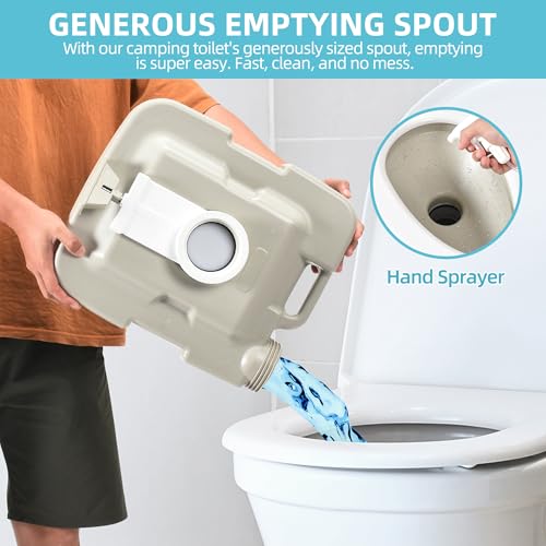 Image of YITAMOTOR 2.6 Gal Portable Toilet for Camping, RV Toilet with Diagonal Elongated Bowl Seat, Porta Potty with Hand Sprayer, Leak-Proof for Adults, RV Travel, Hospital, Boat, Trip, Home
