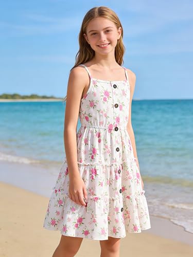 Image of Enlifety Girls Dress Hawaiian Spaghetti Straps Dresses Summer Sundress Size 6 12T