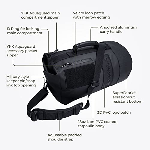 Amabilis Dave Jr. Duffel Bag, Water-Resistant Tactical Travel Duffle | Multiple Pockets | Adjustable Strap |Use As Gym Bag, Carry On, Edc And More, 18 X 10.5 Inches, 32L Stealth Black #TOP3
