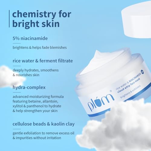 Image of Plum 5% Niacinamide & Kaolin Clay Cloud Whip Face Mask with Rice water 50g | Removes excess oil, Brightens skin,Deeply hydrates