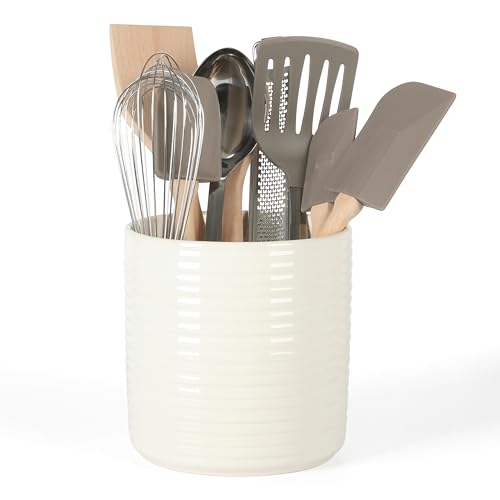 Martha Stewart 10 Piece Tools and Gadget Set W/Ceramic Crock - Linen White w/Grey Tools