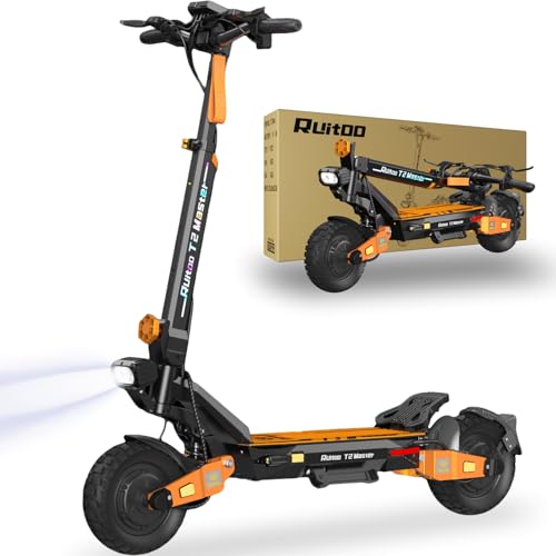 Ruitoo T2 Master Monopattino Elettrico Per Adulti, 2 Motori, Batteria 52V 20.8Ah, Portata Massima 60-65KM, Pneumatici Fuoristrada Da 10 Pollici, 3 Modalità Di Velocità, Display Intelligente