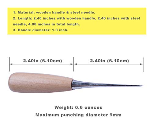 Zlksker (Pack Of 2) Wooden Handle Leather Drillable Stitching Sewing Awl, Punch Hole Gadget Tool #TOP1