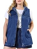 Agnes Orinda Plus Size Denim Vest for Women Sleeveless Lightweight Hoodie Utility 2024 Denim Jacket Vests 4X Dark Blue