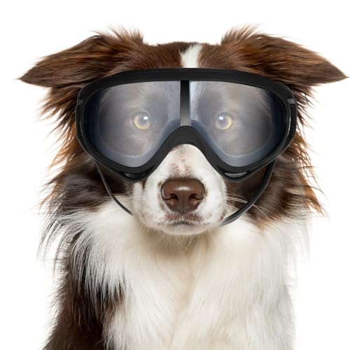 Hpmjz Dog Sunglasses Dog Goggles UV Wind Dust Fog Protection Pet Glasses Eye Wear for Medium to Large Breed Transparent Goggles Windproof Outdoor Riding with Adjustable Strap Easy Put-on Cool Black