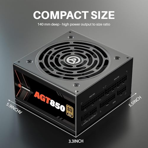 ARESGAME AGT Series 850W Power Supply, 80+ Gold Certified, Fully Modular, FDB Fan, Compact 140mm Size, 10 Year Warranty, ATX Gaming Power Supply - Thumbnail 6