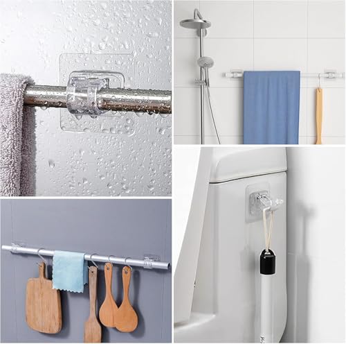 Image of Crockett No Drill Curtain Rod Brackets No Drilling Self Adhesive Curtain Rod Holder Hooks Nail Free Wall Hooks Curtain Hangers for Bathroom Shower, Window,Kitchen Home and Hotel (8 pcs Transparent)